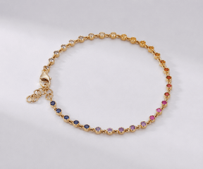 1.12 Carat Natural Rainbow Sapphire Bezel Set Chain Bracelet - Evara Jewelry LLC