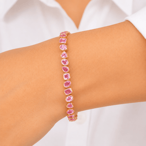 12 Carat Natural Pink Sapphire Mixed-Shape Tennis Bracelet in 14K Gold - Evara Jewelry LLC