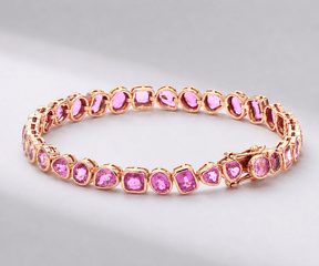 12 Carat Natural Pink Sapphire Mixed-Shape Tennis Bracelet in 14K Gold - Evara Jewelry LLC