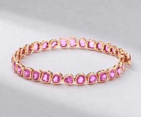 12 Carat Natural Pink Sapphire Mixed-Shape Tennis Bracelet in 14K Gold - Evara Jewelry LLC