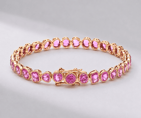 12 Carat Natural Pink Sapphire Mixed-Shape Tennis Bracelet in 14K Gold - Evara Jewelry LLC