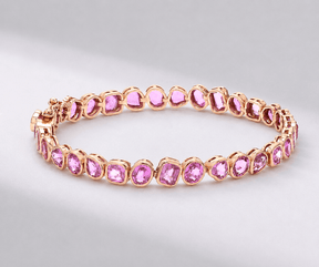 12 Carat Natural Pink Sapphire Mixed-Shape Tennis Bracelet in 14K Gold - Evara Jewelry LLC