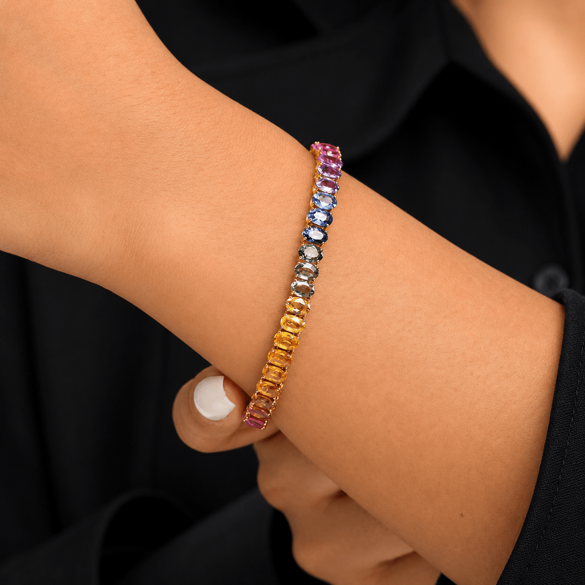12 Carat Natural Rainbow Sapphire and Multi-Gemstone Bracelet in 18K Gold - Evara Jewelry LLC