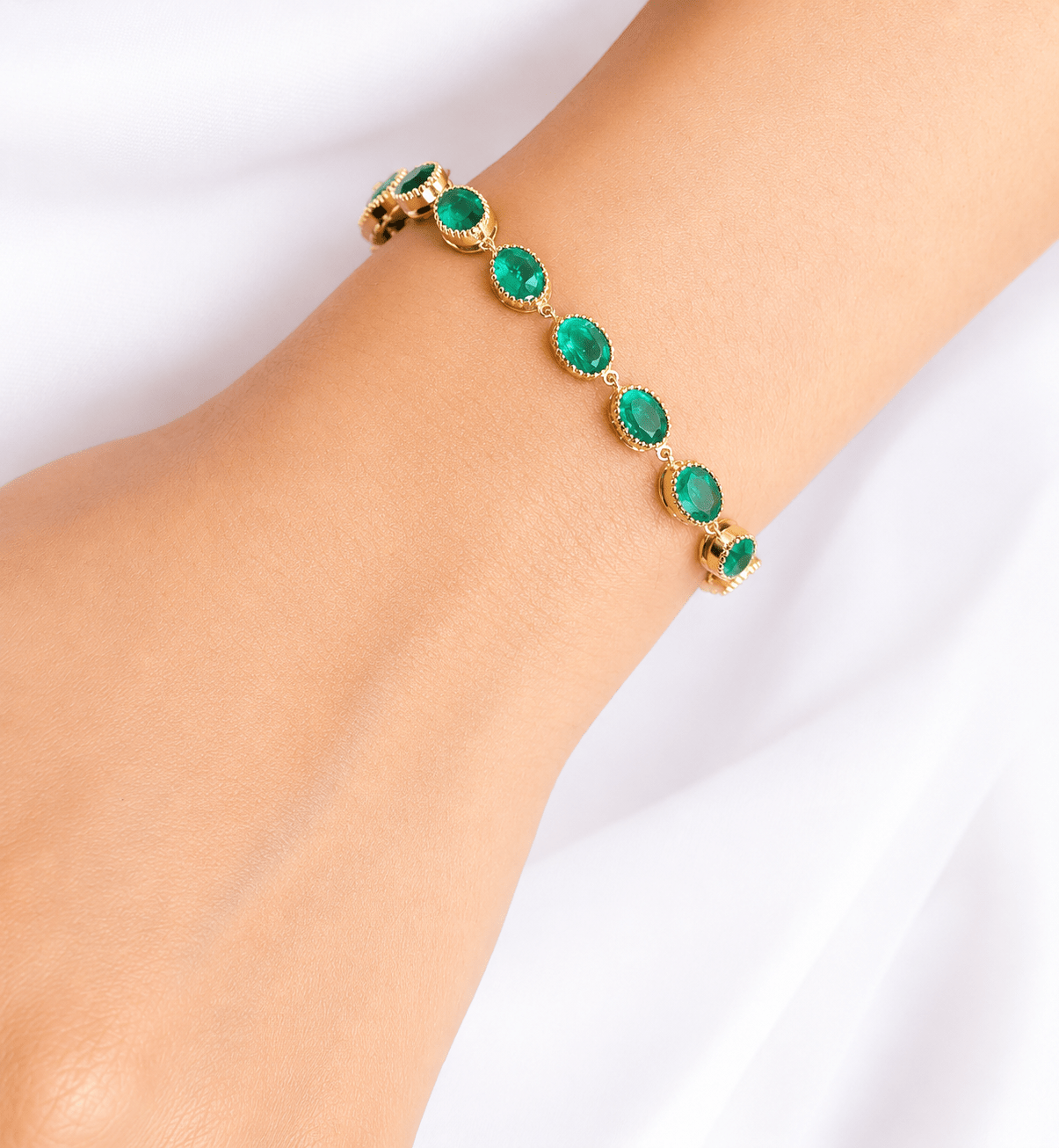12 Carat Natural Zambian Emerald Oval Tennis Bracelet in 14K Gold - Evara Jewelry LLC