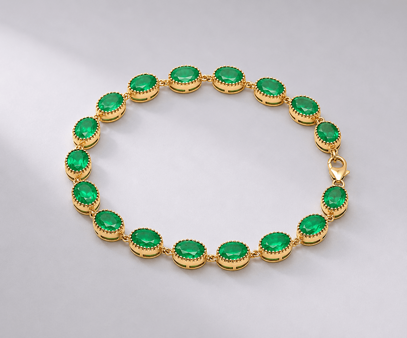 12 Carat Natural Zambian Emerald Oval Tennis Bracelet in 14K Gold - Evara Jewelry LLC