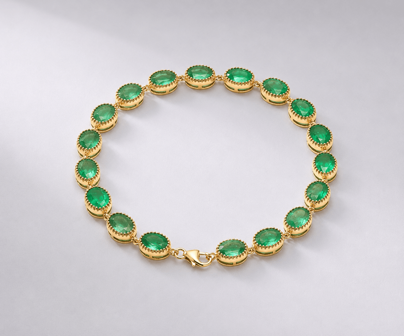 12 Carat Natural Zambian Emerald Oval Tennis Bracelet in 14K Gold - Evara Jewelry LLC