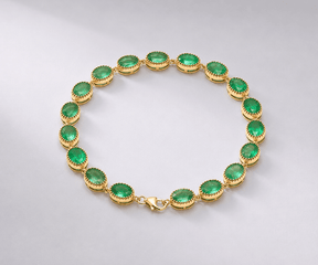 12 Carat Natural Zambian Emerald Oval Tennis Bracelet in 14K Gold - Evara Jewelry LLC