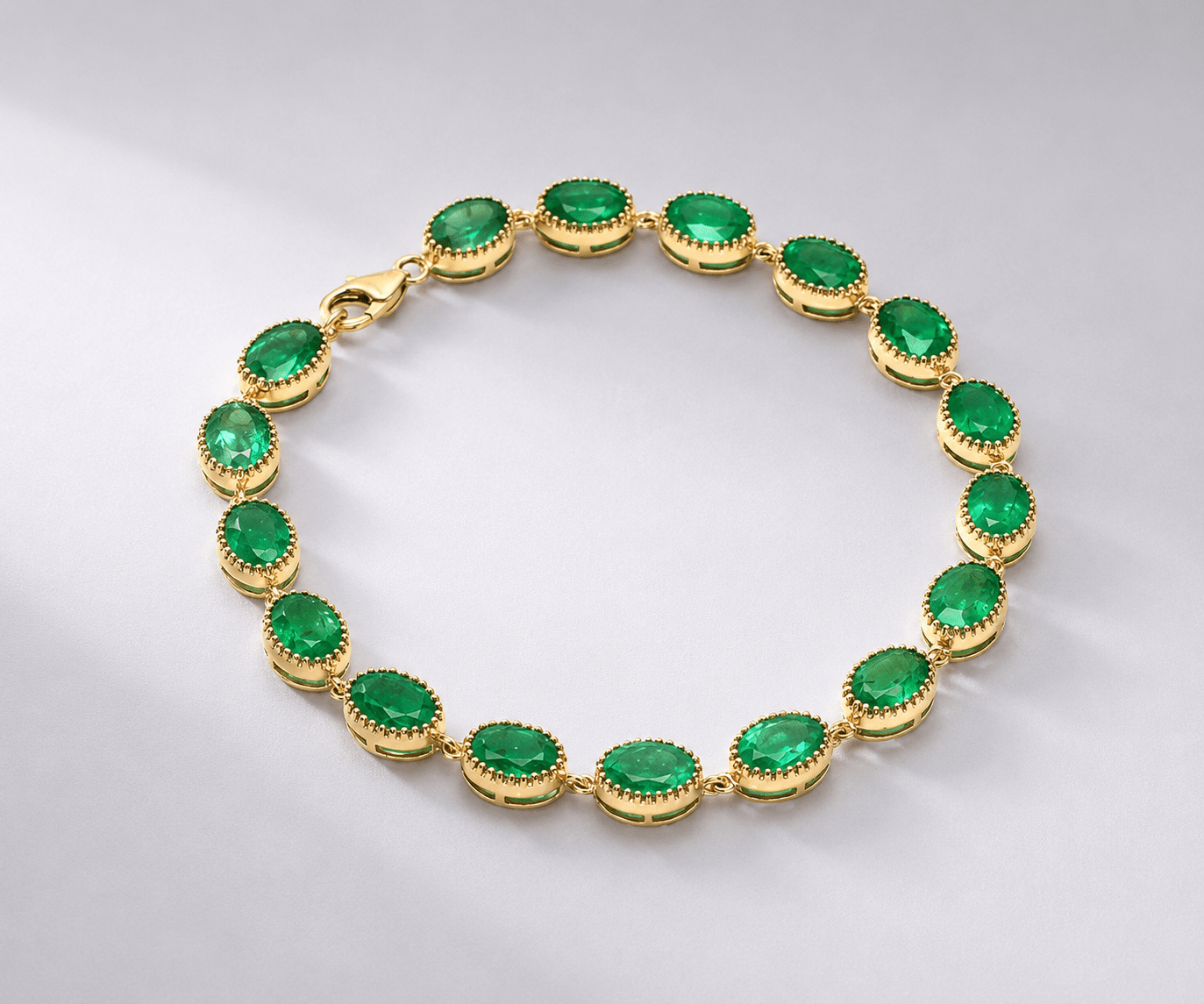 12 Carat Natural Zambian Emerald Oval Tennis Bracelet in 14K Gold - Evara Jewelry LLC