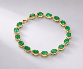 12 Carat Natural Zambian Emerald Oval Tennis Bracelet in 14K Gold - Evara Jewelry LLC