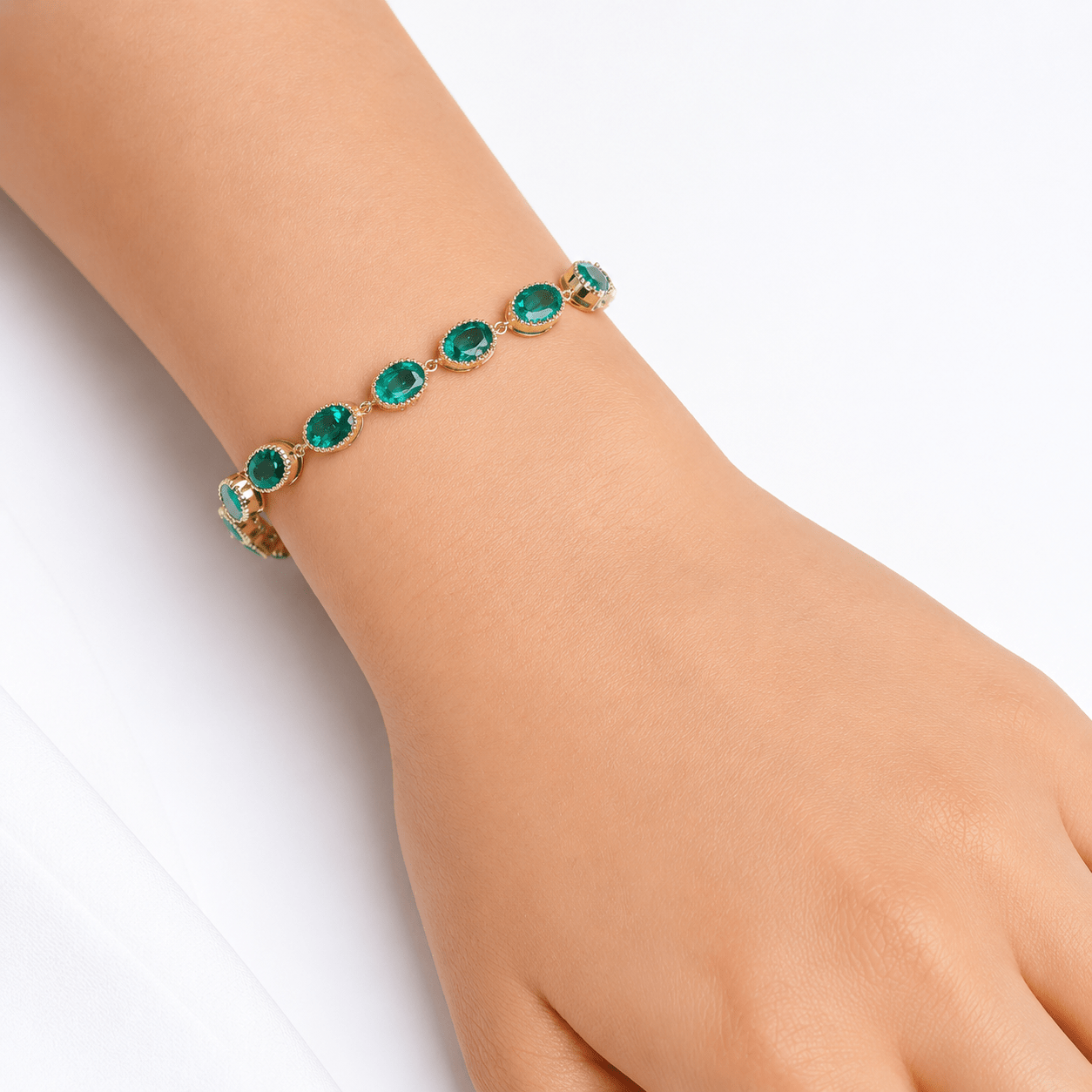 12 Carat Natural Zambian Emerald Oval Tennis Bracelet in 14K Gold - Evara Jewelry LLC