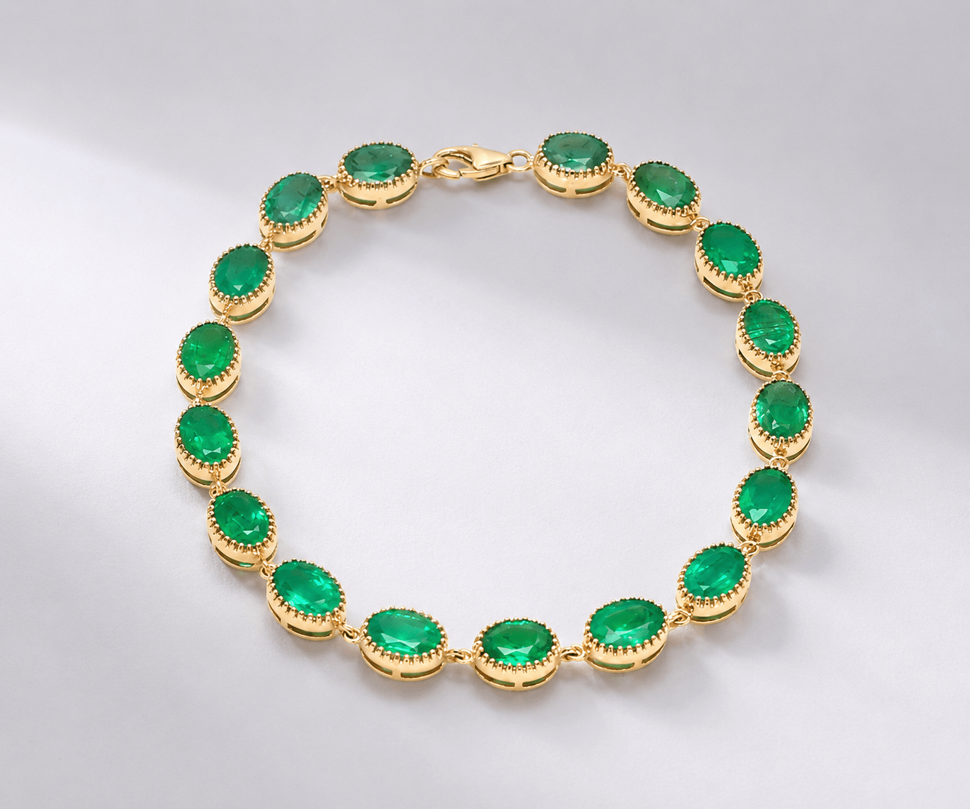 12 Carat Natural Zambian Emerald Oval Tennis Bracelet in 14K Gold - Evara Jewelry LLC