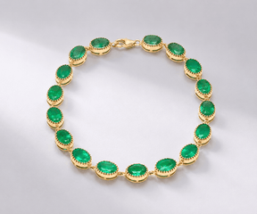 12 Carat Natural Zambian Emerald Oval Tennis Bracelet in 14K Gold - Evara Jewelry LLC