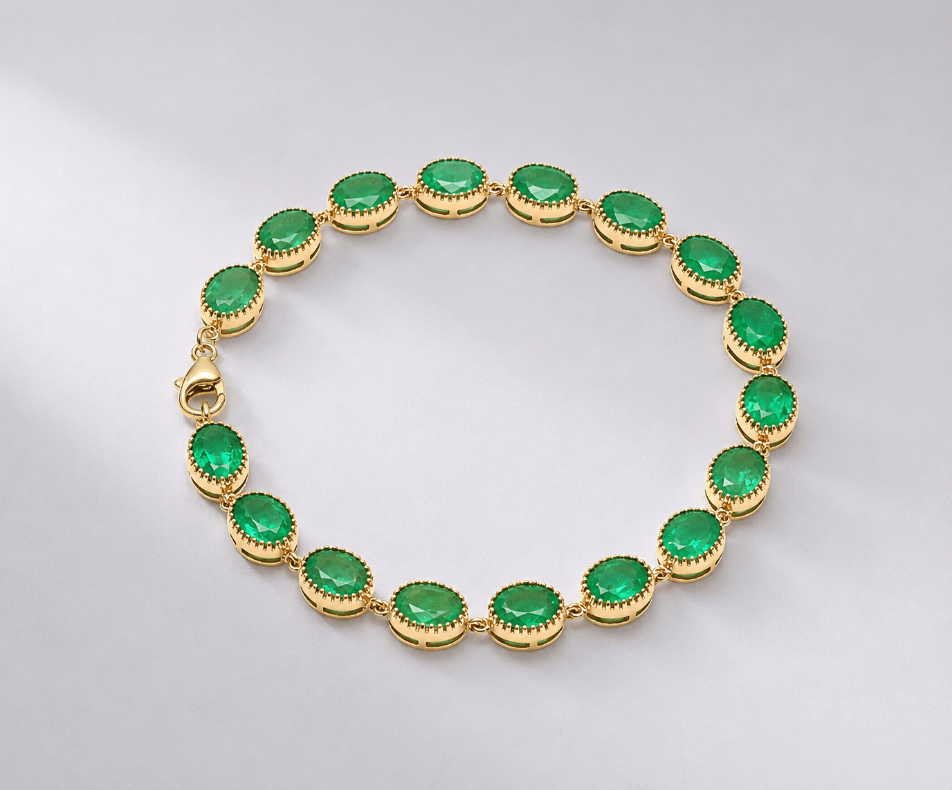 12 Carat Natural Zambian Emerald Oval Tennis Bracelet in 14K Gold - Evara Jewelry LLC