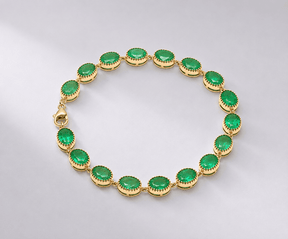 12 Carat Natural Zambian Emerald Oval Tennis Bracelet in 14K Gold - Evara Jewelry LLC