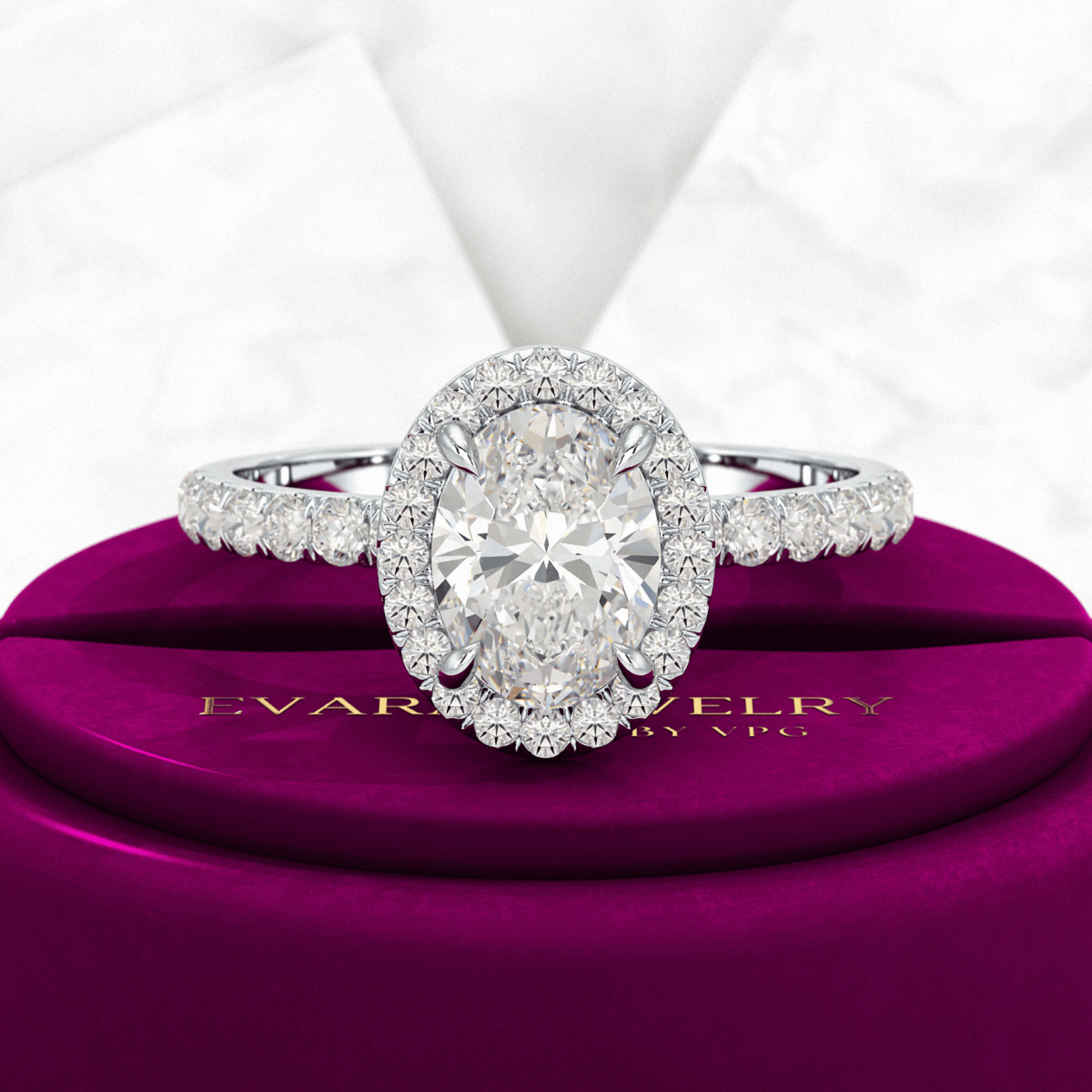 1.25 Carat Oval Cut Halo Diamond Engagement Ring - Evara Jewelry LLC