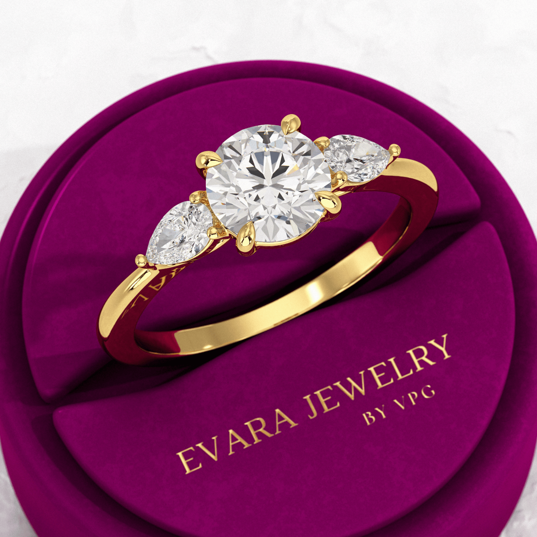 1.25 Carat Round Cut Diamond Three Stone Engagement Ring - Evara Jewelry LLC