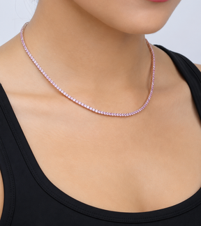 9 Carat Natural Pink Sapphire and Diamond Tennis Choker Necklace in 14K Solid Gold