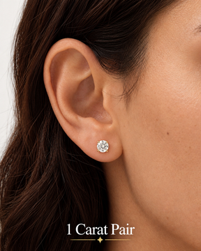 Round Cut Lab Grown Diamond Stud Earrings: 4 Prong Set, Push Back