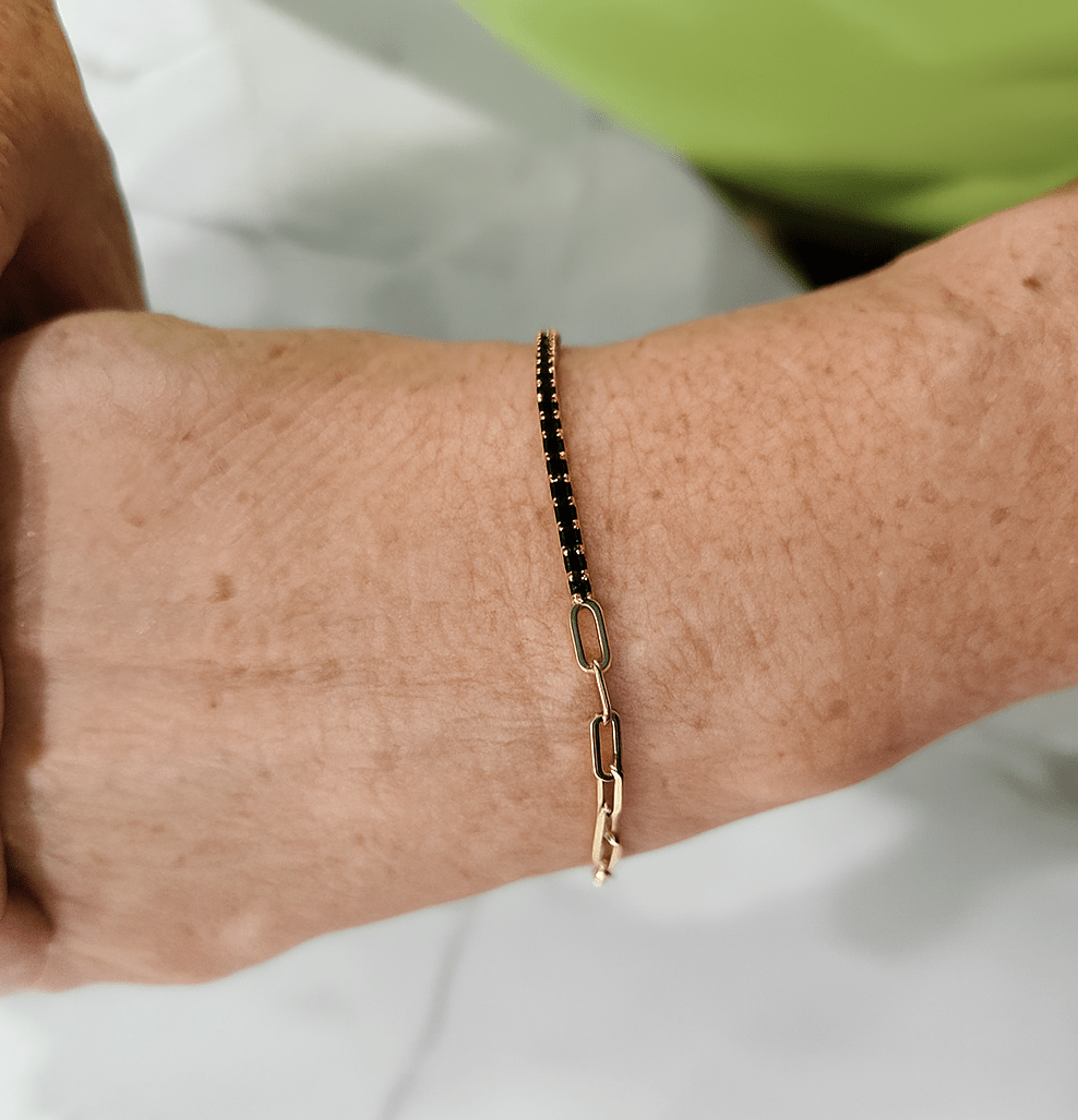 1.32 Carat Black Diamond & Paperclip 50 - 50 Tennis Bracelet - Evara Jewelry LLC