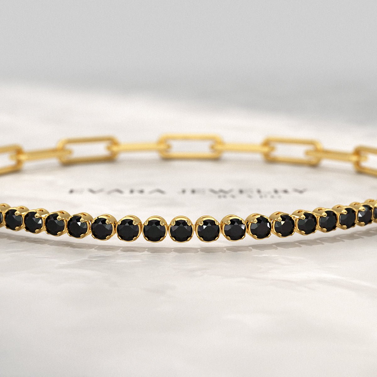 1.32 Carat Black Diamond & Paperclip 50 - 50 Tennis Bracelet - Evara Jewelry LLC