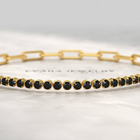 1.32 Carat Black Diamond & Paperclip 50 - 50 Tennis Bracelet - Evara Jewelry LLC