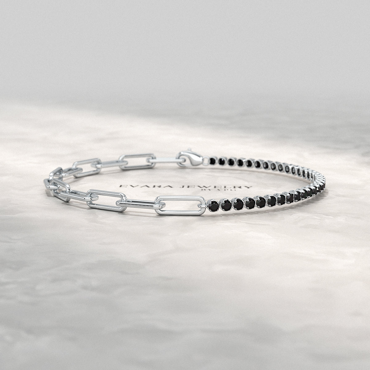 1.32 Carat Black Diamond & Paperclip 50 - 50 Tennis Bracelet - Evara Jewelry LLC