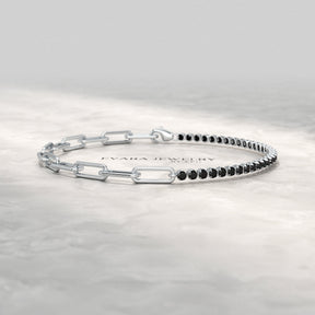 1.32 Carat Black Diamond & Paperclip 50 - 50 Tennis Bracelet - Evara Jewelry LLC