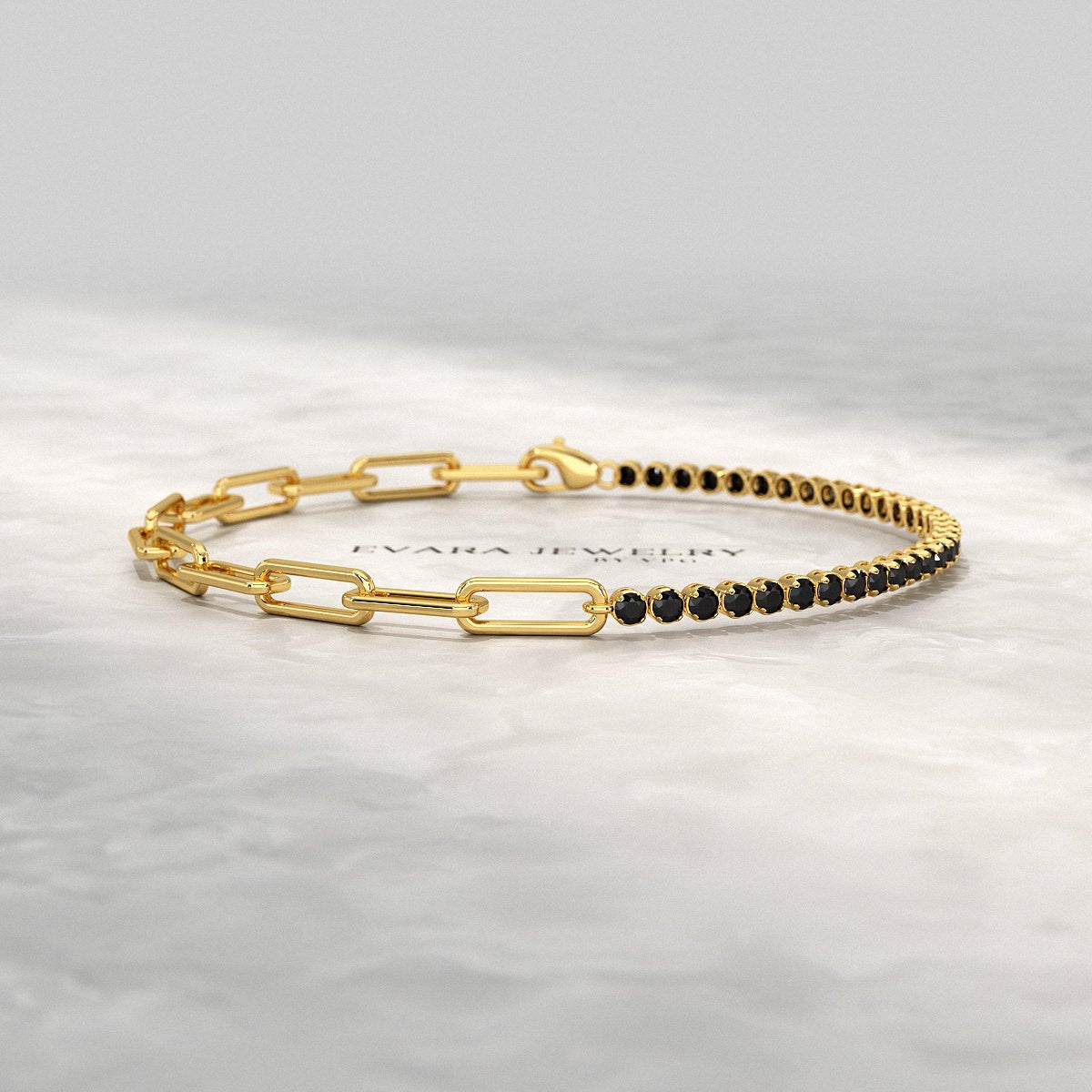 1.32 Carat Black Diamond & Paperclip 50 - 50 Tennis Bracelet - Evara Jewelry LLC