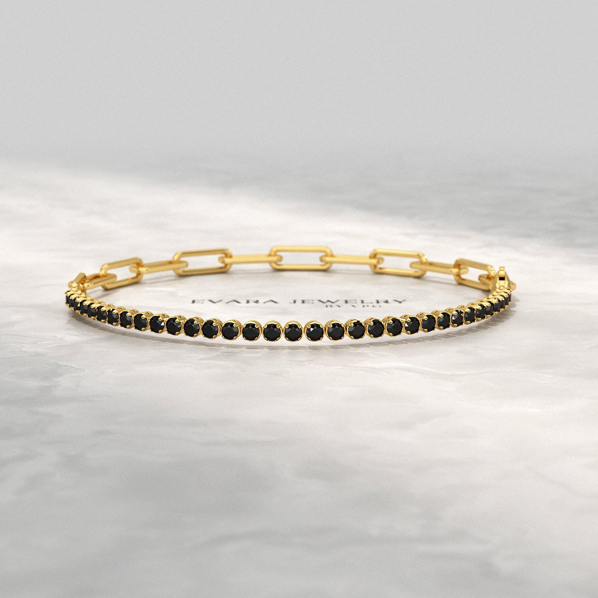 1.32 Carat Black Diamond & Paperclip 50 - 50 Tennis Bracelet - Evara Jewelry LLC