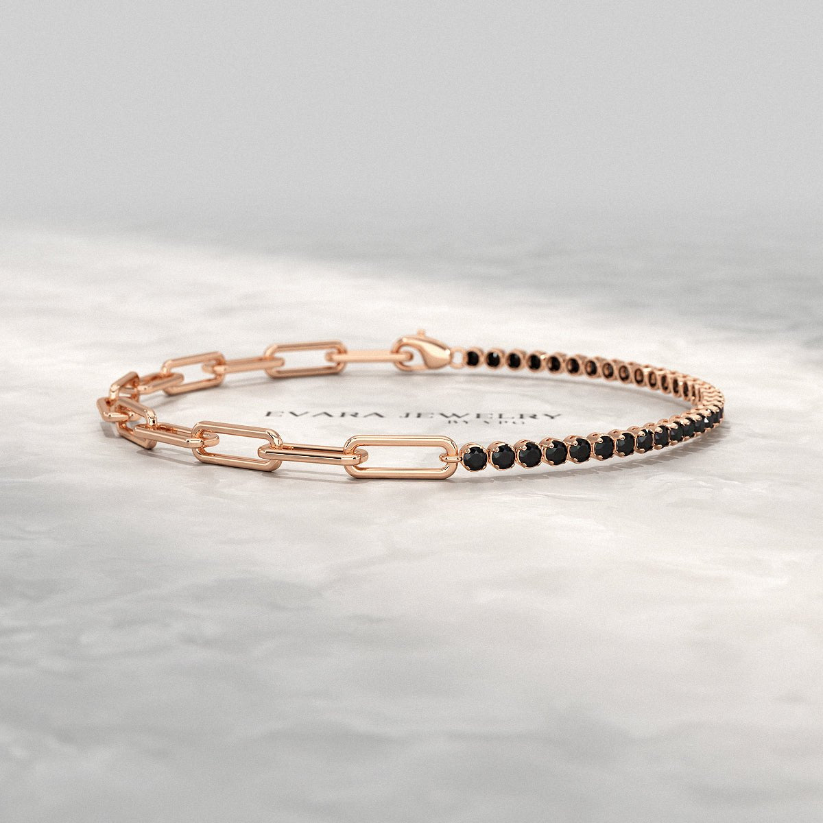 1.32 Carat Black Diamond & Paperclip 50 - 50 Tennis Bracelet - Evara Jewelry LLC