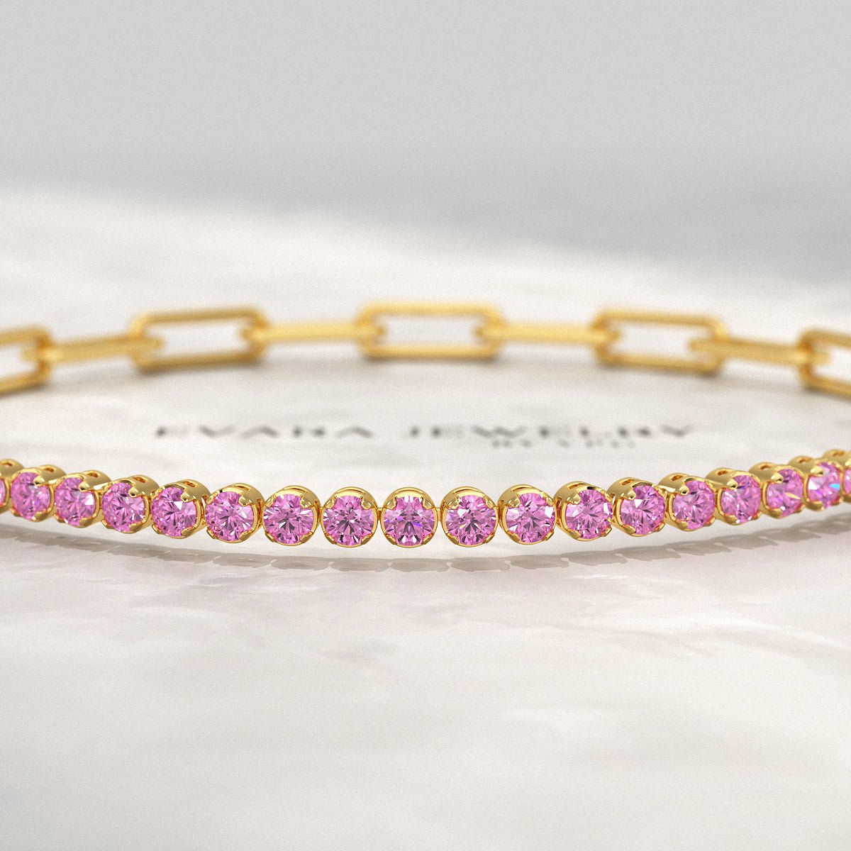 1.34 Carat Natural Pink Sapphire & Paperclip 50 - 50 Tennis Bracelet - Evara Jewelry LLC