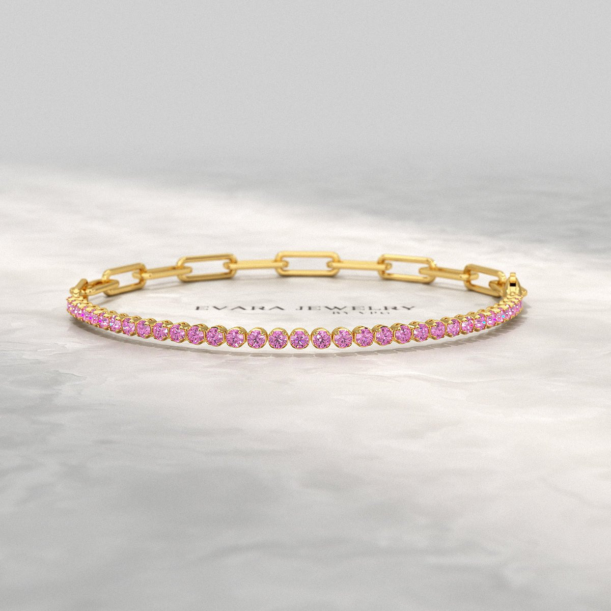 1.34 Carat Natural Pink Sapphire & Paperclip 50 - 50 Tennis Bracelet - Evara Jewelry LLC