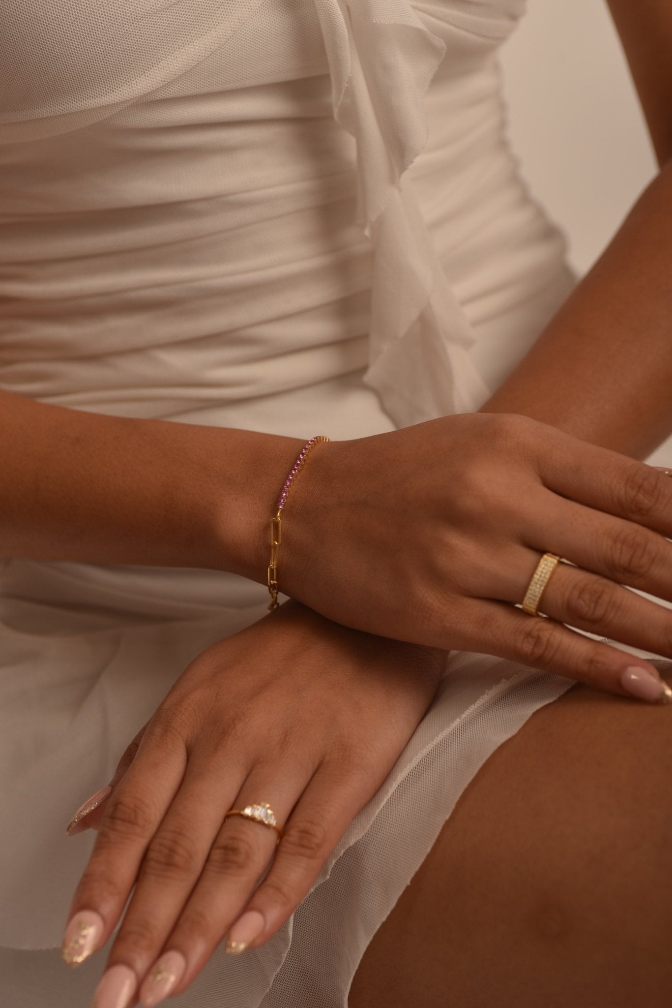 1.34 Carat Natural Pink Sapphire & Paperclip 50 - 50 Tennis Bracelet - Evara Jewelry LLC