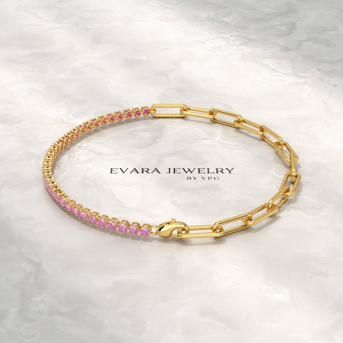 1.34 Carat Natural Pink Sapphire & Paperclip 50 - 50 Tennis Bracelet - Evara Jewelry LLC