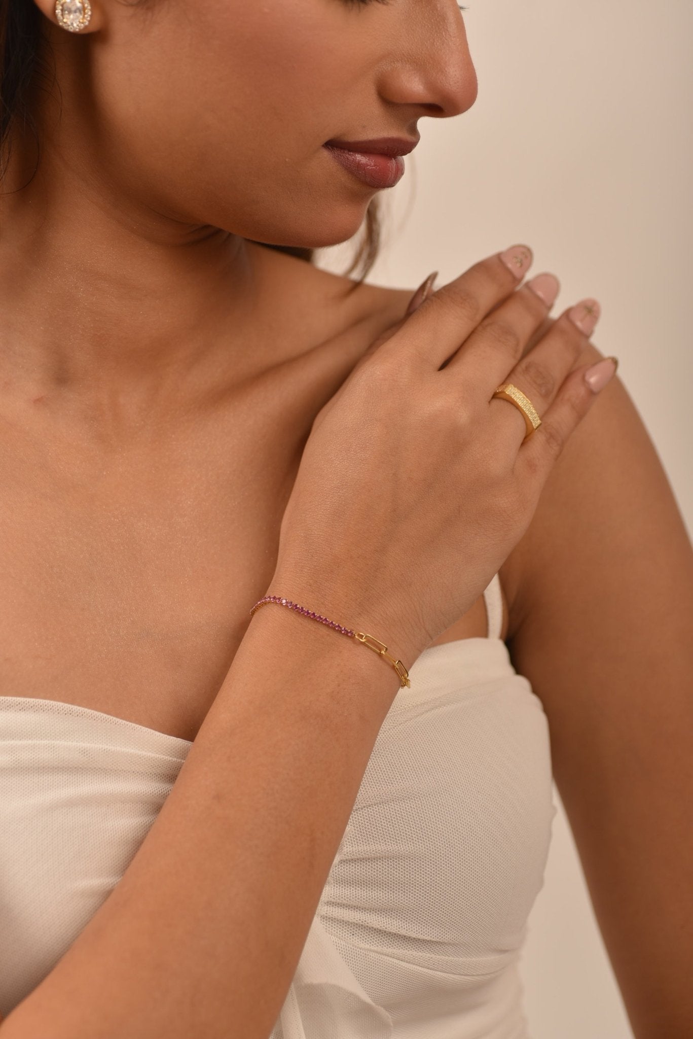 1.34 Carat Natural Pink Sapphire & Paperclip 50 - 50 Tennis Bracelet - Evara Jewelry LLC