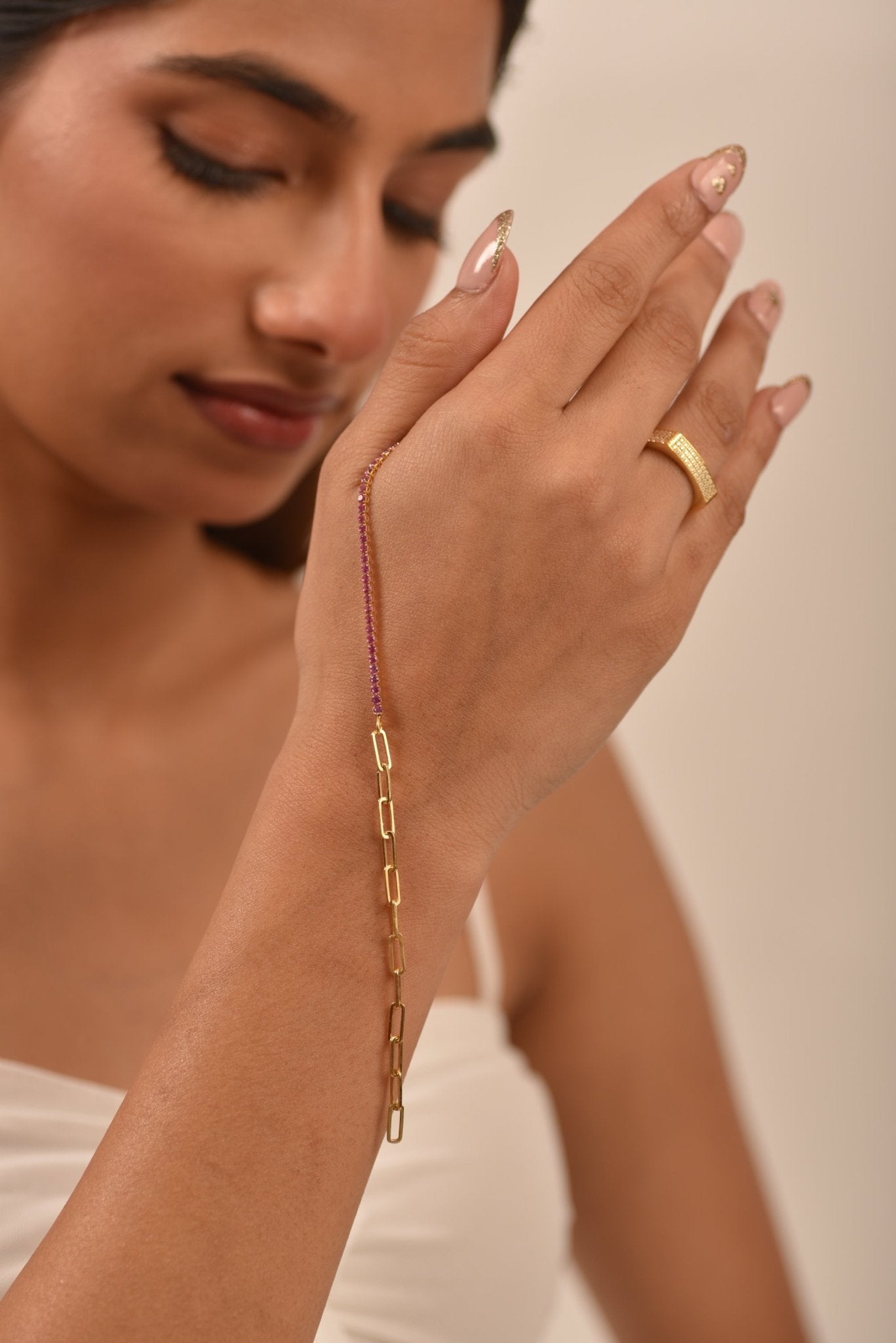 1.34 Carat Natural Pink Sapphire & Paperclip 50 - 50 Tennis Bracelet - Evara Jewelry LLC