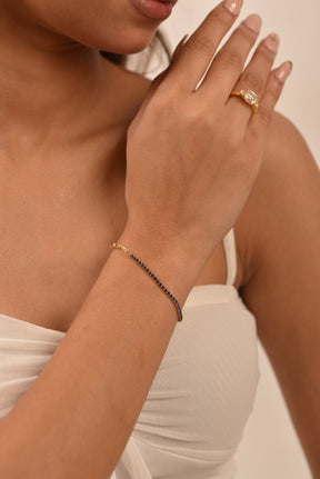 1.36 Carat Natural Blue Sapphire Paperclip 50 - 50 Tennis Bracelet - Evara Jewelry LLC