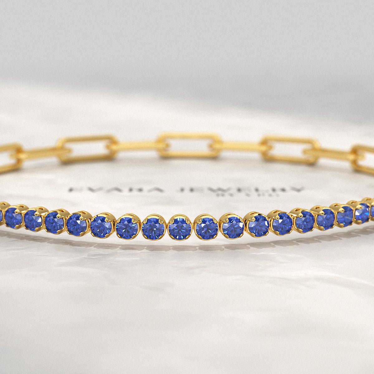 1.36 Carat Natural Blue Sapphire Paperclip 50 - 50 Tennis Bracelet - Evara Jewelry LLC