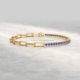 1.36 Carat Natural Blue Sapphire Paperclip 50 - 50 Tennis Bracelet - Evara Jewelry LLC