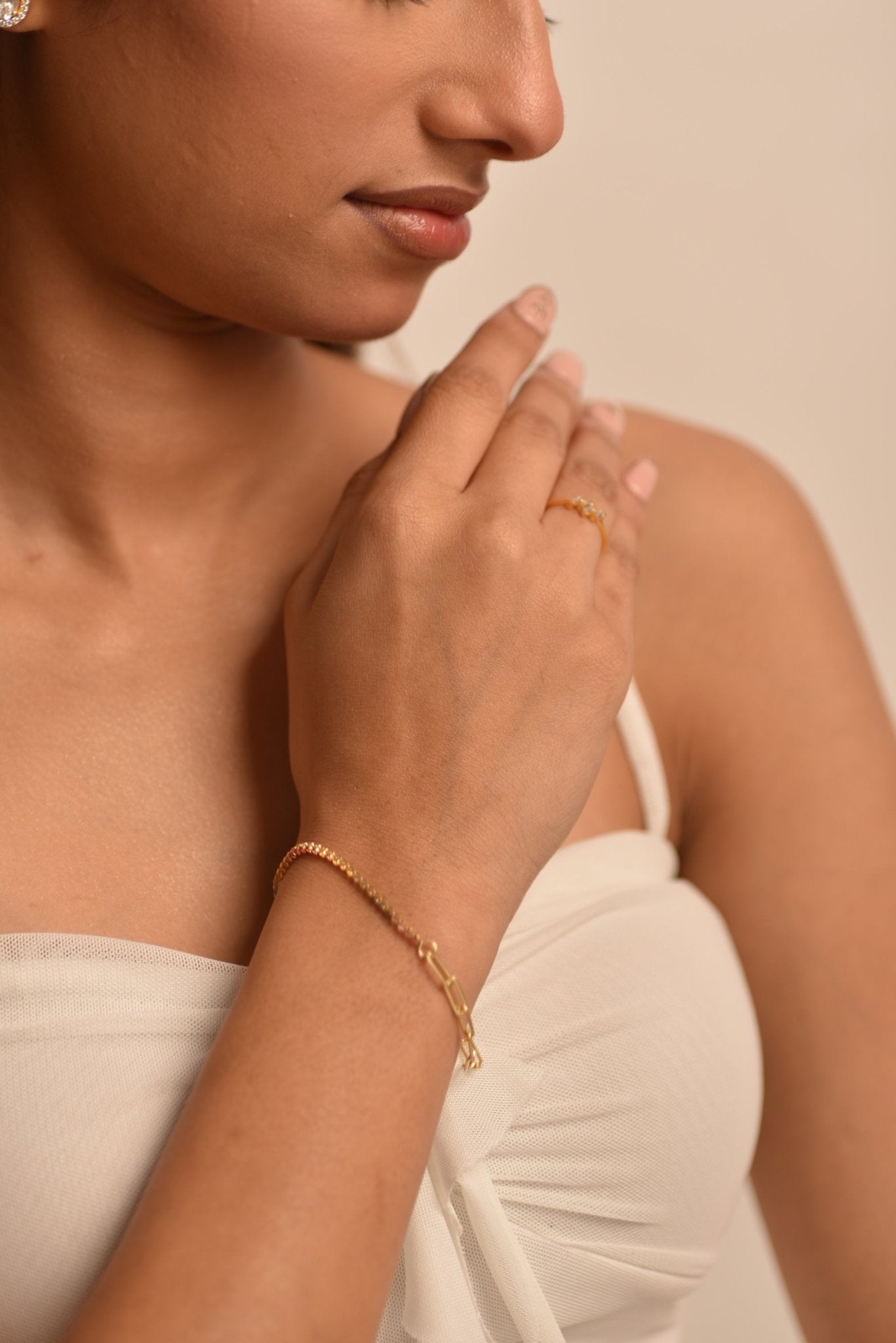 1.36 Carat Natural Rainbow Sapphire Paperclip 50 - 50 Tennis Bracelet - Evara Jewelry LLC