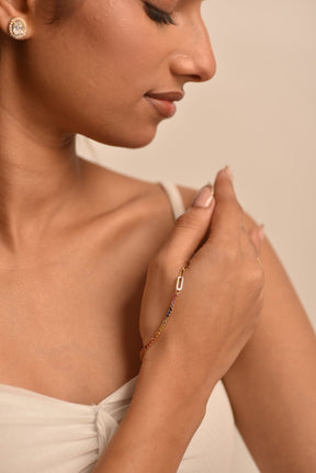 1.36 Carat Natural Rainbow Sapphire Paperclip 50 - 50 Tennis Bracelet - Evara Jewelry LLC