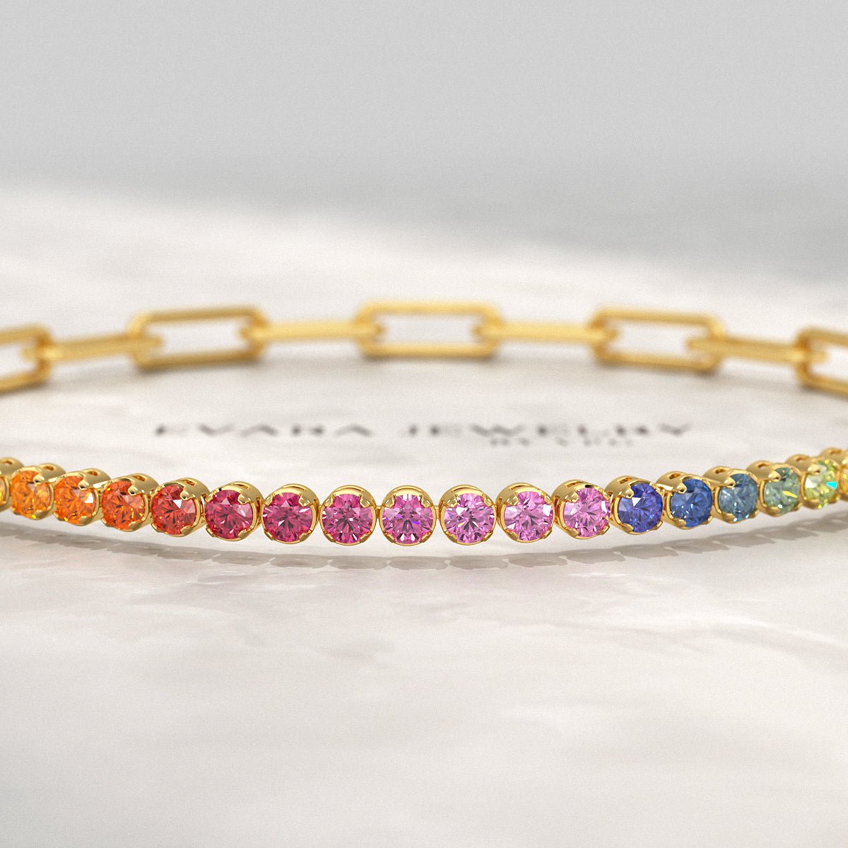 1.36 Carat Natural Rainbow Sapphire Paperclip 50 - 50 Tennis Bracelet - Evara Jewelry LLC
