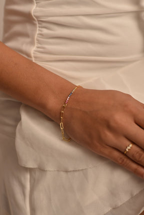 1.36 Carat Natural Rainbow Sapphire Paperclip 50 - 50 Tennis Bracelet - Evara Jewelry LLC