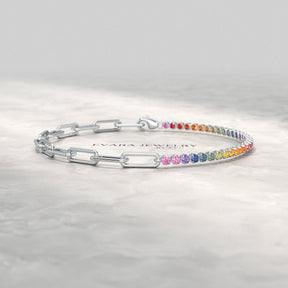 1.36 Carat Natural Rainbow Sapphire Paperclip 50 - 50 Tennis Bracelet - Evara Jewelry LLC