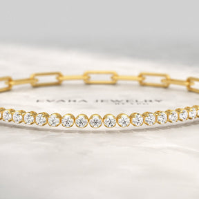 1.38 Carats Diamond & Paperclip 50 - 50 Tennis Bracelet - Lab Grown Diamond - Evara Jewelry LLC
