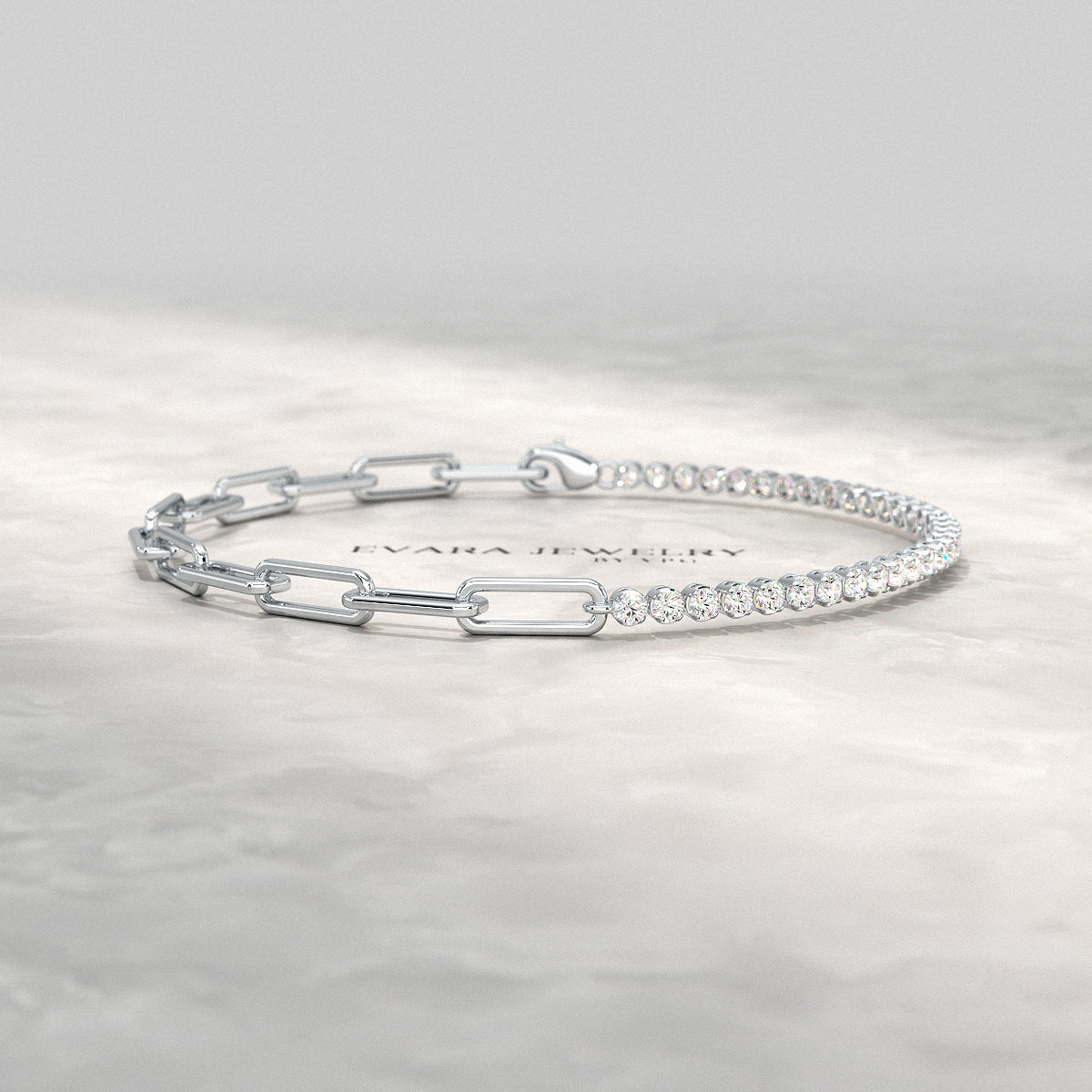 1.38 Carats Diamond & Paperclip 50 - 50 Tennis Bracelet - Lab Grown Diamond - Evara Jewelry LLC