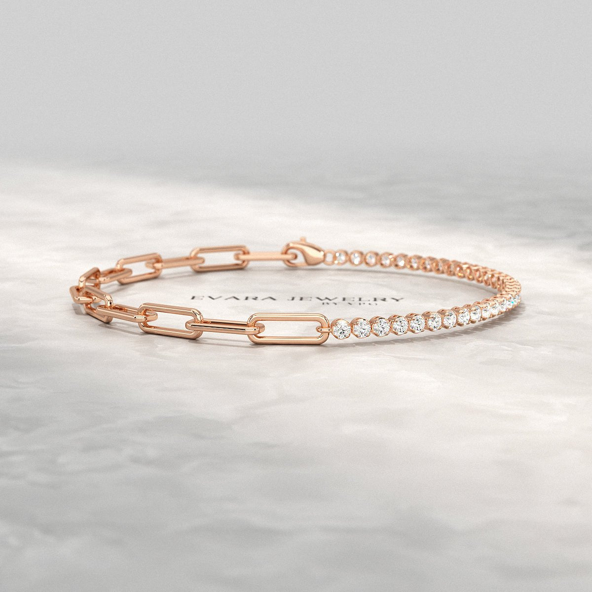 1.38 Carats Diamond & Paperclip 50 - 50 Tennis Bracelet - Lab Grown Diamond - Evara Jewelry LLC