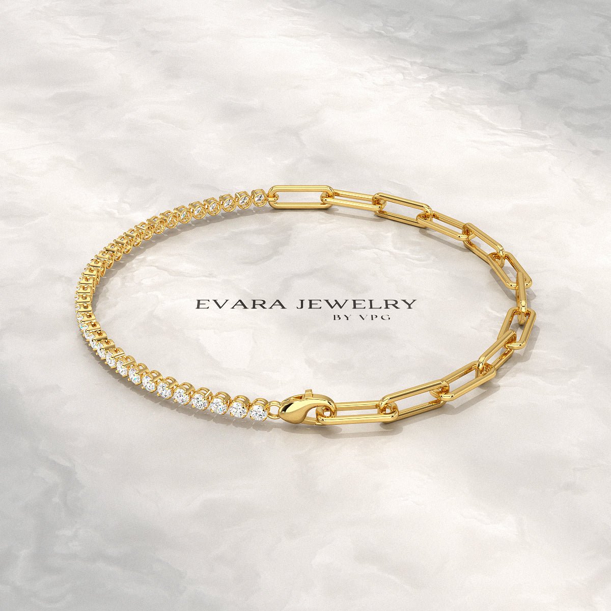 1.38 Carats Diamond & Paperclip 50 - 50 Tennis Bracelet - Lab Grown Diamond - Evara Jewelry LLC