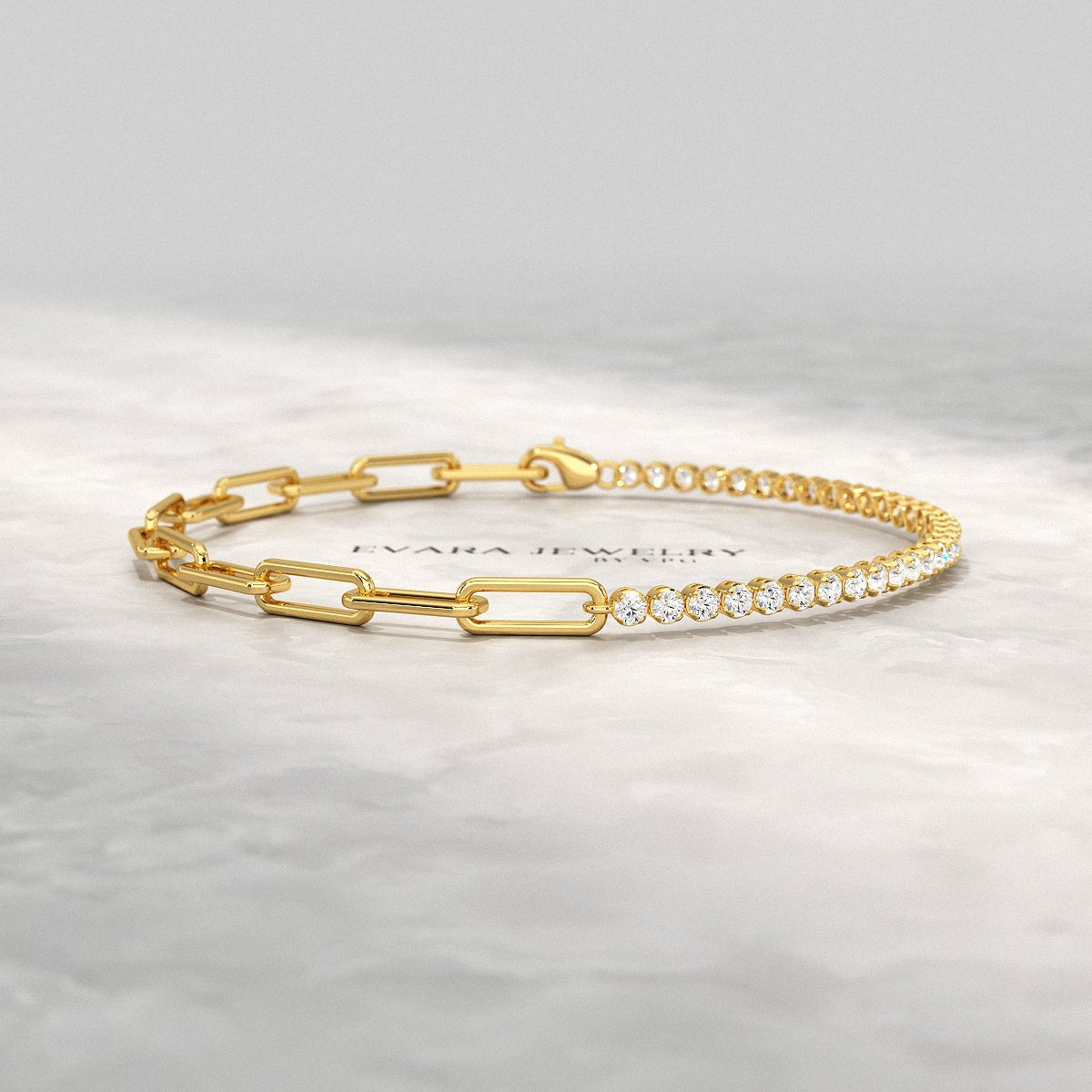 1.38 Carats Diamond & Paperclip 50 - 50 Tennis Bracelet - Lab Grown Diamond - Evara Jewelry LLC