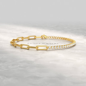1.38 Carats Diamond & Paperclip 50 - 50 Tennis Bracelet - Lab Grown Diamond - Evara Jewelry LLC